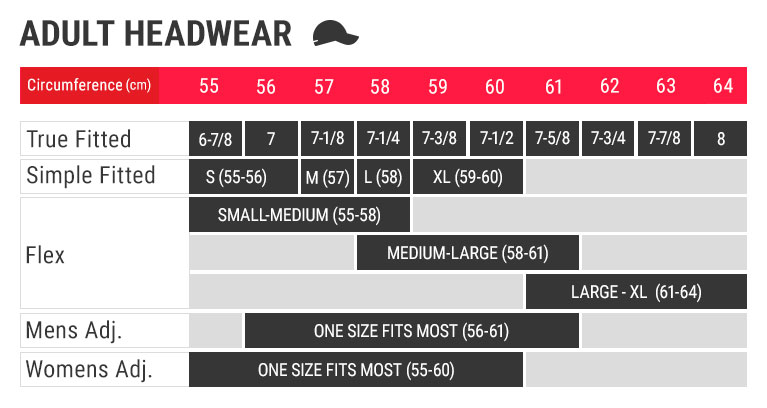 Adult Headwear Size Charts